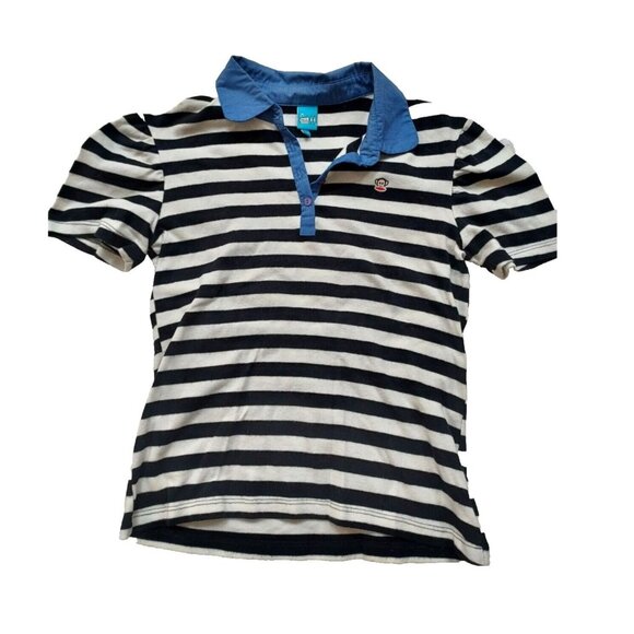 Vintage Paul Frank Terry Cloth Polo Shirt, Julius, Black & White Striped, Large - Picture 1 of 5